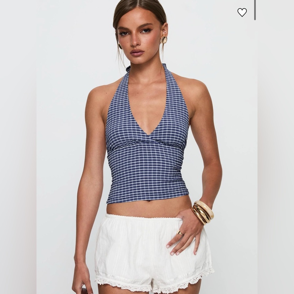 Princess Polly Whimsy Halter Top Navy Gingham